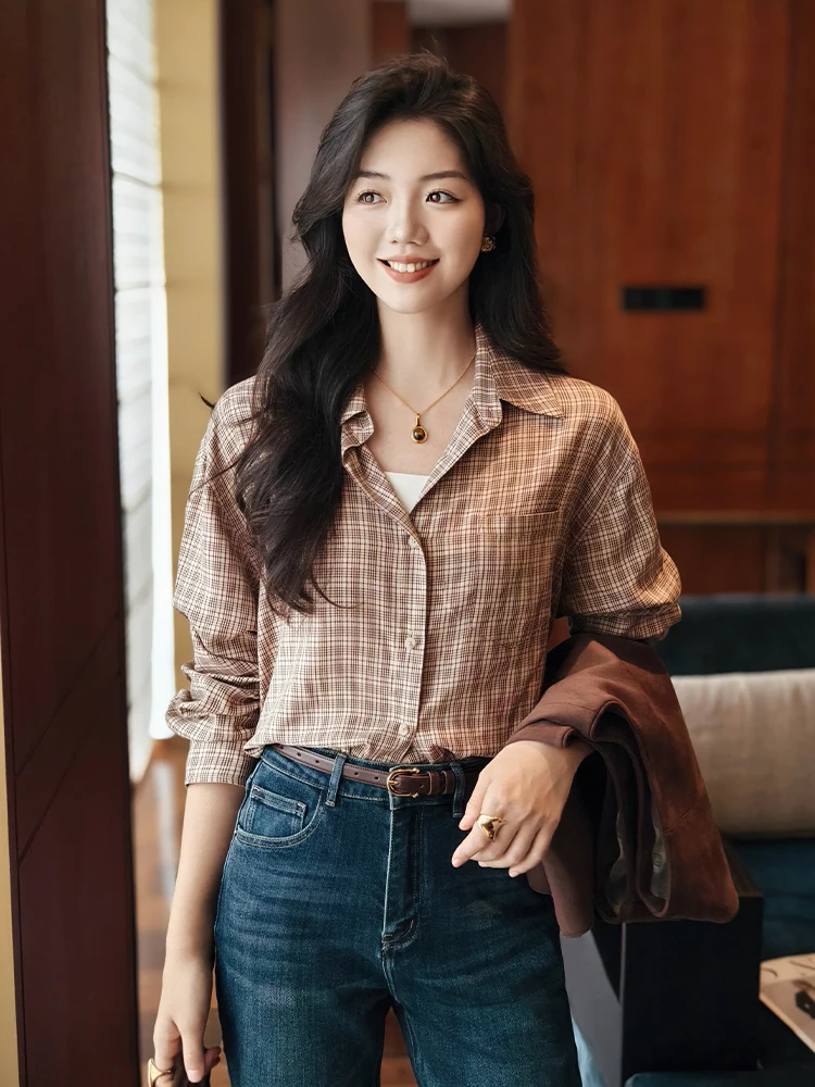 

Meiyang ey Che Color Blo Loose Long Sve irt Faionable Versatile Ladies irt Удобная посадка на пуговицах