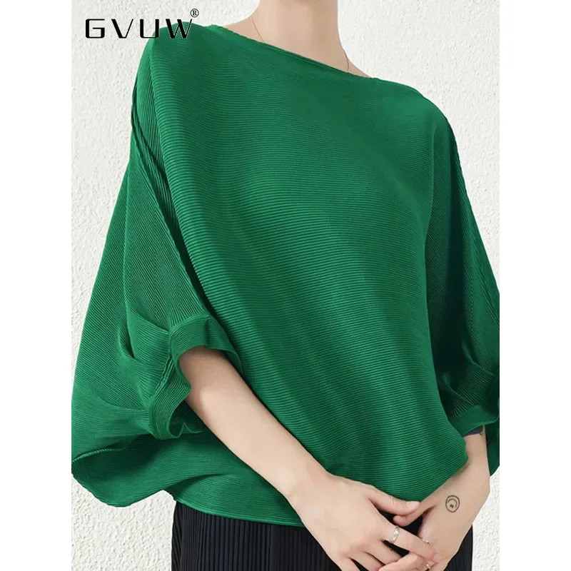 

Fashion pleated bagwing sleeve t shirt women loose deli design 2024 new spring round collar versatile clothing [ys6723]