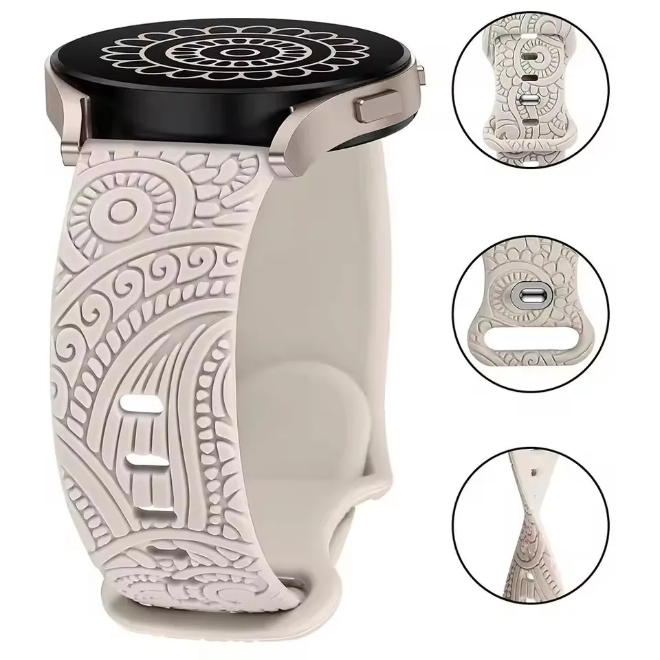 Силиконовый ремешок с гравировкой 20 мм для Samsung Galaxy Watch 7/6/5/4 40 мм 44 мм/Watch 5Pro 45 мм/Watch 6 Classic 43 мм 47 мм аксессуар для часов