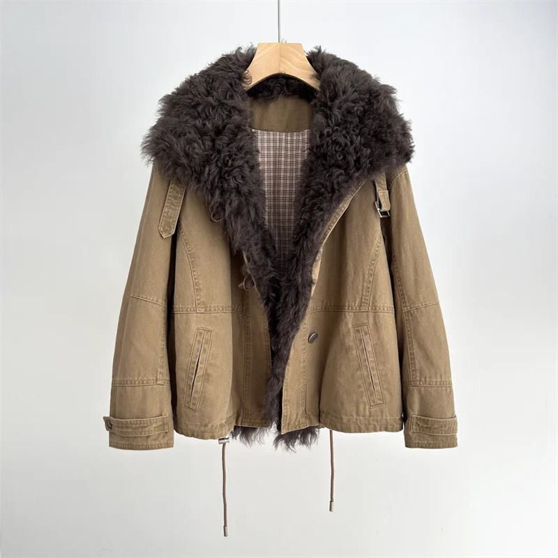 Veste d'hiver en duvet d'oie pour femme, Parka de luxe, décontractée, naturelle, véritable mouton, col en fourrure d'agneau, nouvelle collection 2025