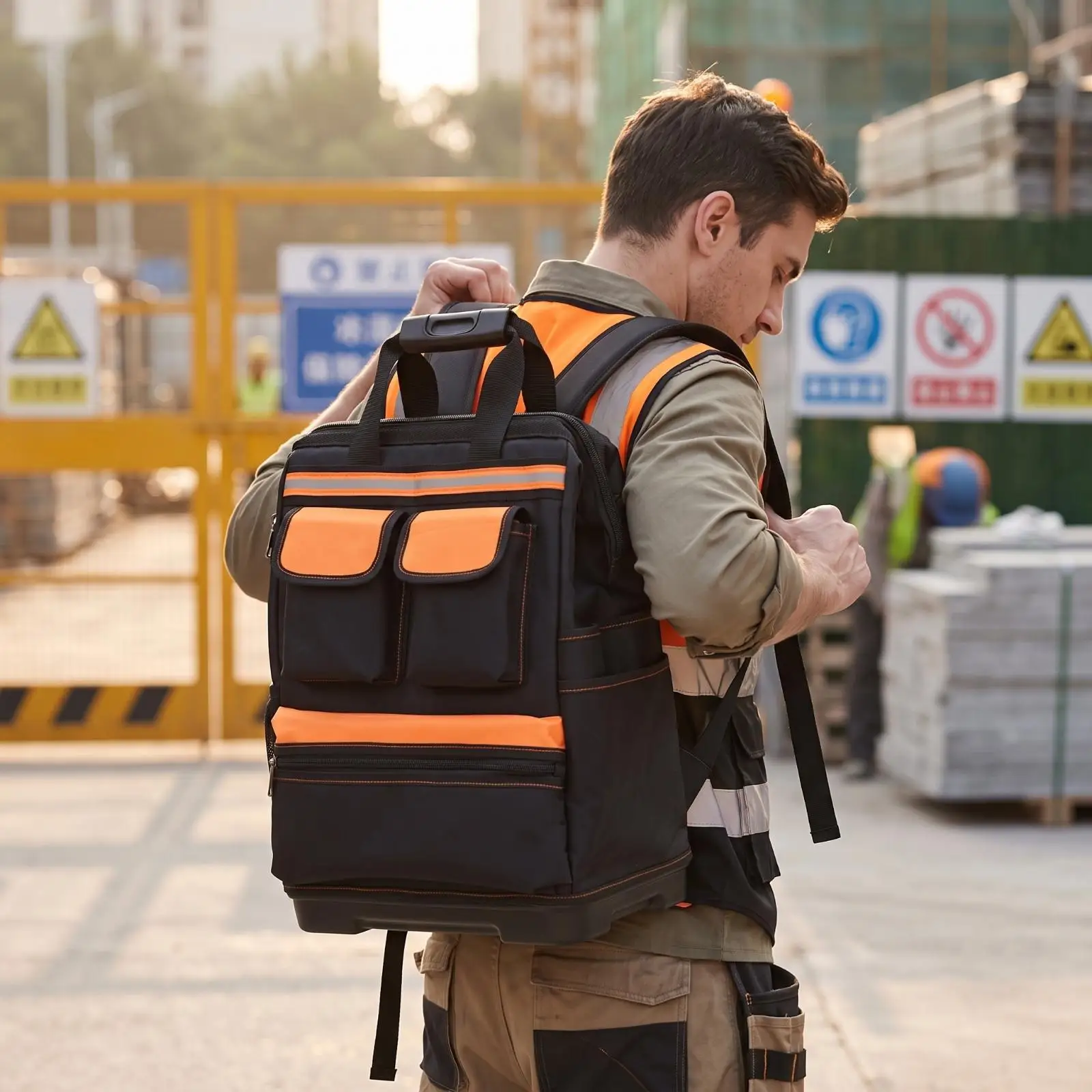 Tool Backpack Heavy-Duty Tool Bag Backpack Multi-Pocket Durable for Electricians, Job Sites, Workshops