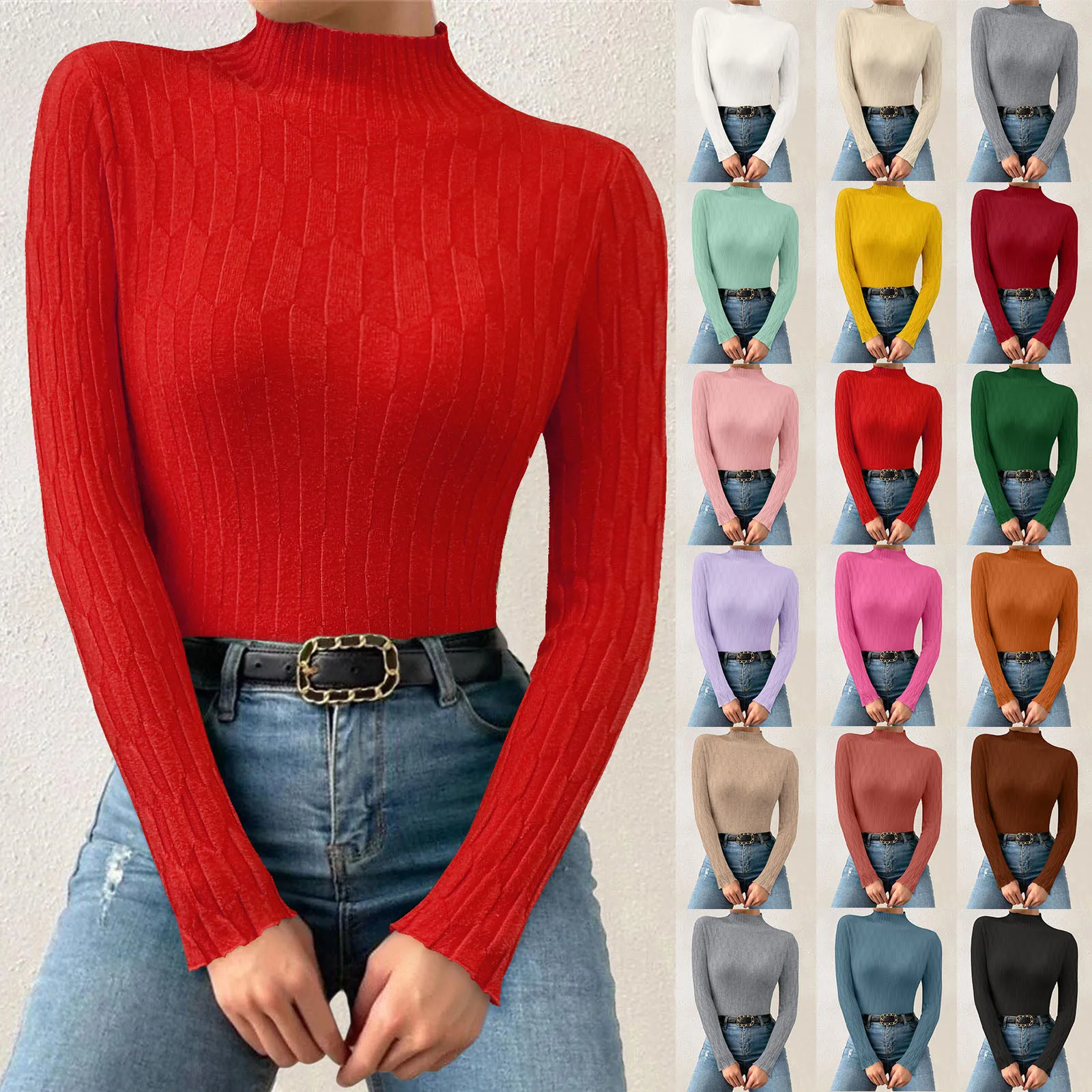 Harajuku Pullover Turtleneck Sweater Women Fall Soft Knit Sweater Slim Elastic Korean Simple Basic Jumper Solid Spring Tops