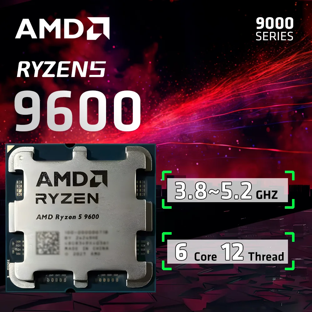 NEW AMD Ryzen 5 9600 R5 9600 5.2GHz 6-Core 12-Thread 4NM 38M Desktop Processor Socket AM5 CPU Gaming Processo but no fan