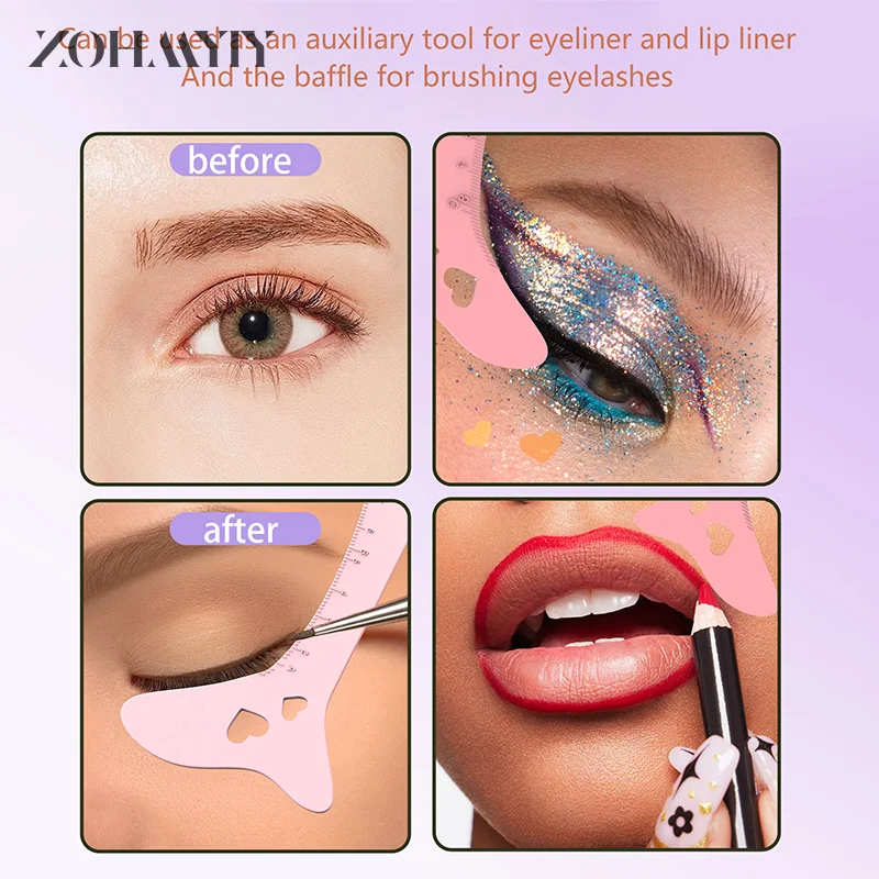 Linijka do upiększania, wielokrotnego użytku, pozycjonowanie szminki do eyelinera szablony z uskrzydloną końcówką Eyeliner szablon do brwi wielofunkcyjne przybory do makijażu