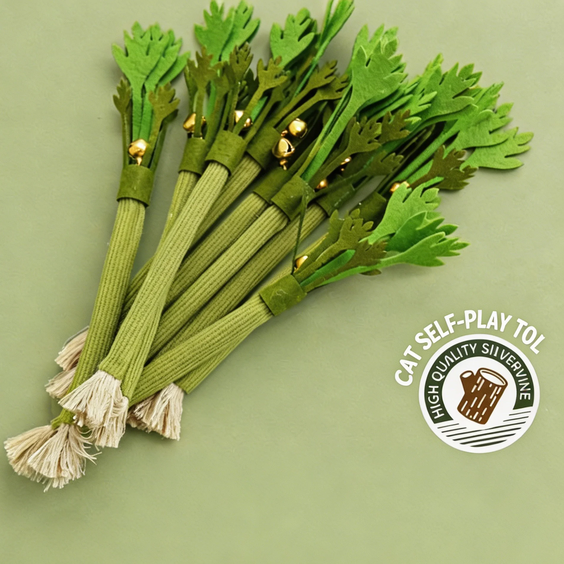 Celery Shaped Silver Vine Cat Chew Toy, Interactive Kitten Teething Toy with Bell & Tassel, Natural Matatabi Stick Cat Self Play