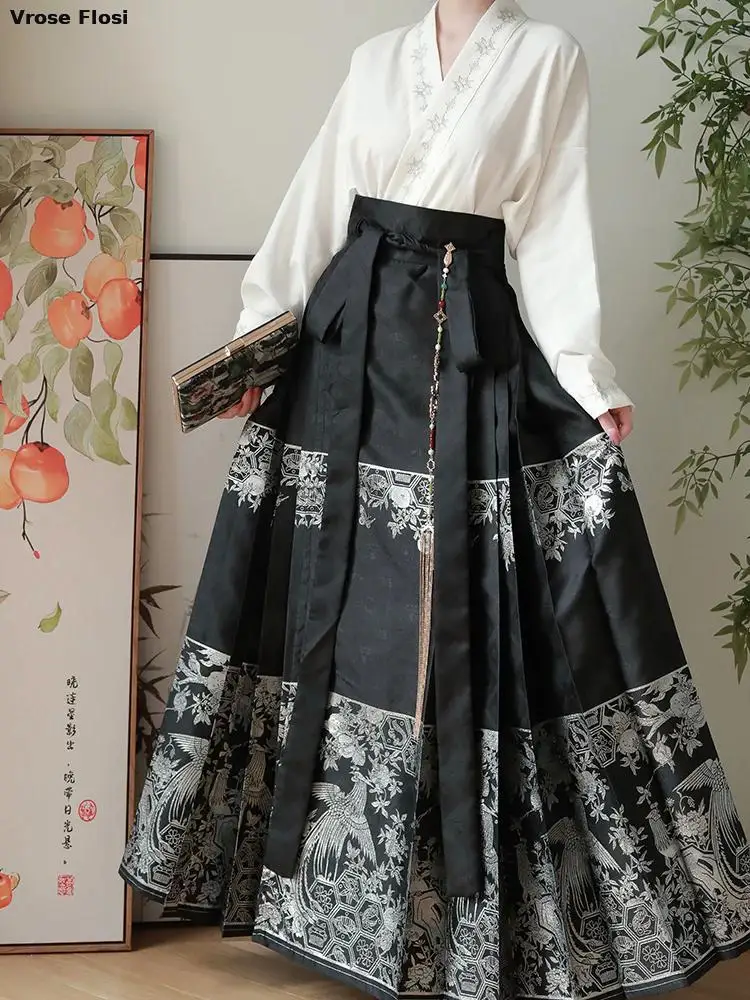 New 2024 Original Hanfu Skirt Chinese Style Costume Mamianqun Ming Dynasty Weaving Skirt Woman Daily Horse Face Pony Skirt