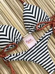 RUOTONGSEPT-Conjunto de Bikini a rayas para mujer, bañador anudado, Bikini Sexy de playa, traje de baño de Tanga, Bikinis Bandage brasileños Mirco 2023