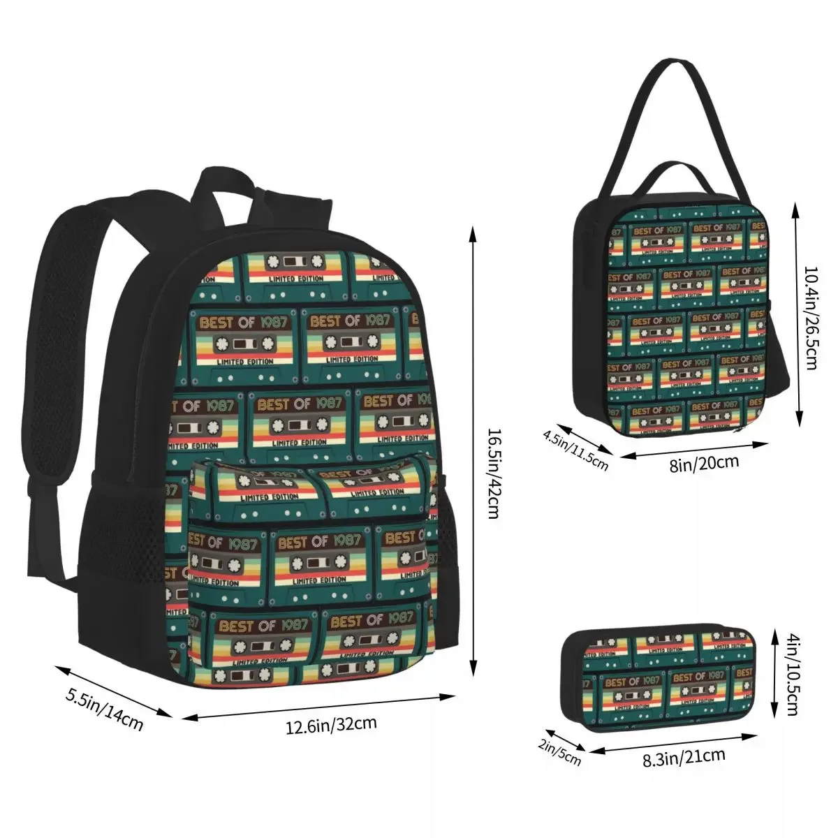 Best Of 1987 Limited Edition Tape Backpacks Boys Girls Bookbag Students School Bags Rucksack Lunch Bag Pen Bag Three-Piece Set