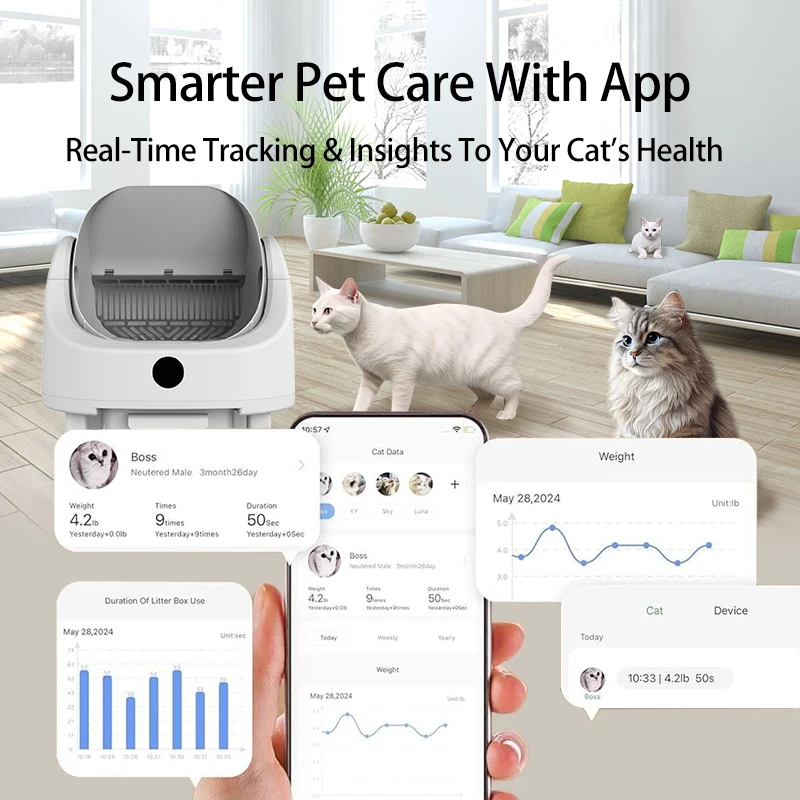 Odor-Proof Wifi Remote App Control Large Electric-Automatic Smart Open Top Self-Cleaning Cat Toilet-Litter Box