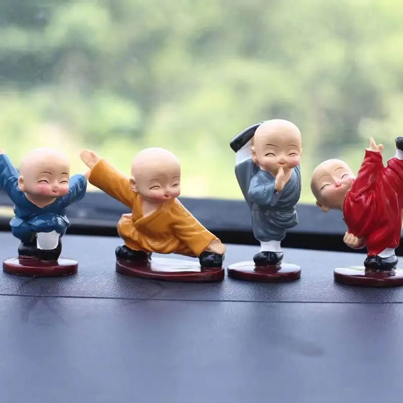 

Home & GardenDecor A set of 4 new colored clothes Kung Fu Little Monk car decorations Four not small monk home desktop ornaments