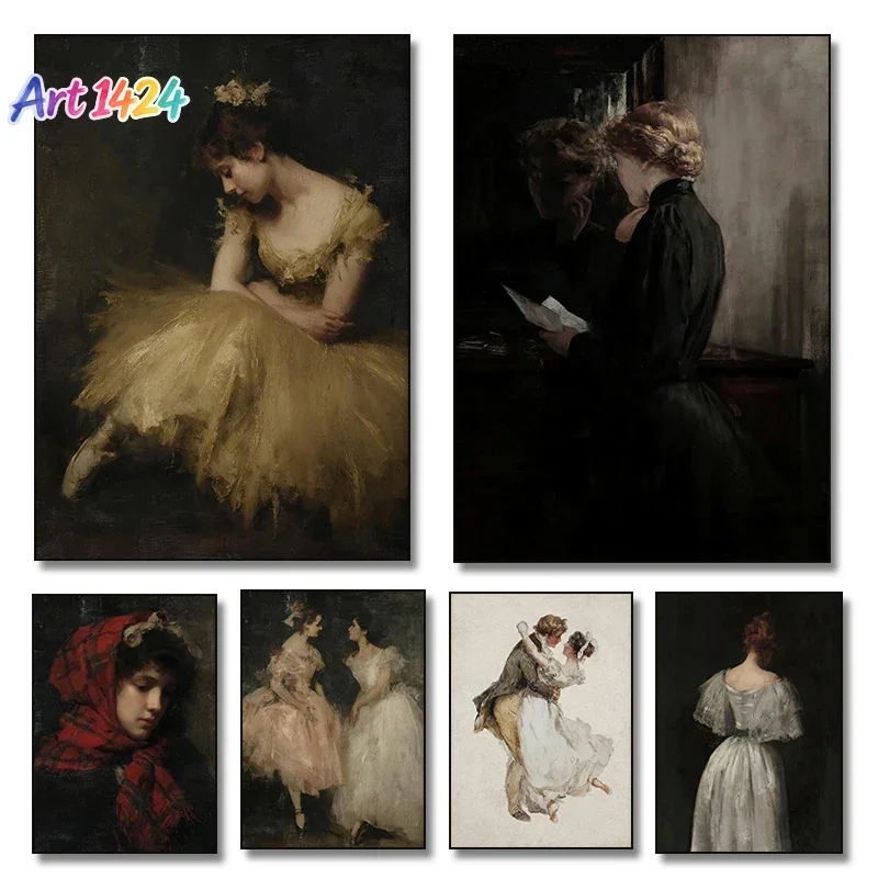 1pc frameless canvas painting Ballerina Classical Dancer Portrait Poster Wall Art Vintage Ballet Canvas Painting Artwork Prin