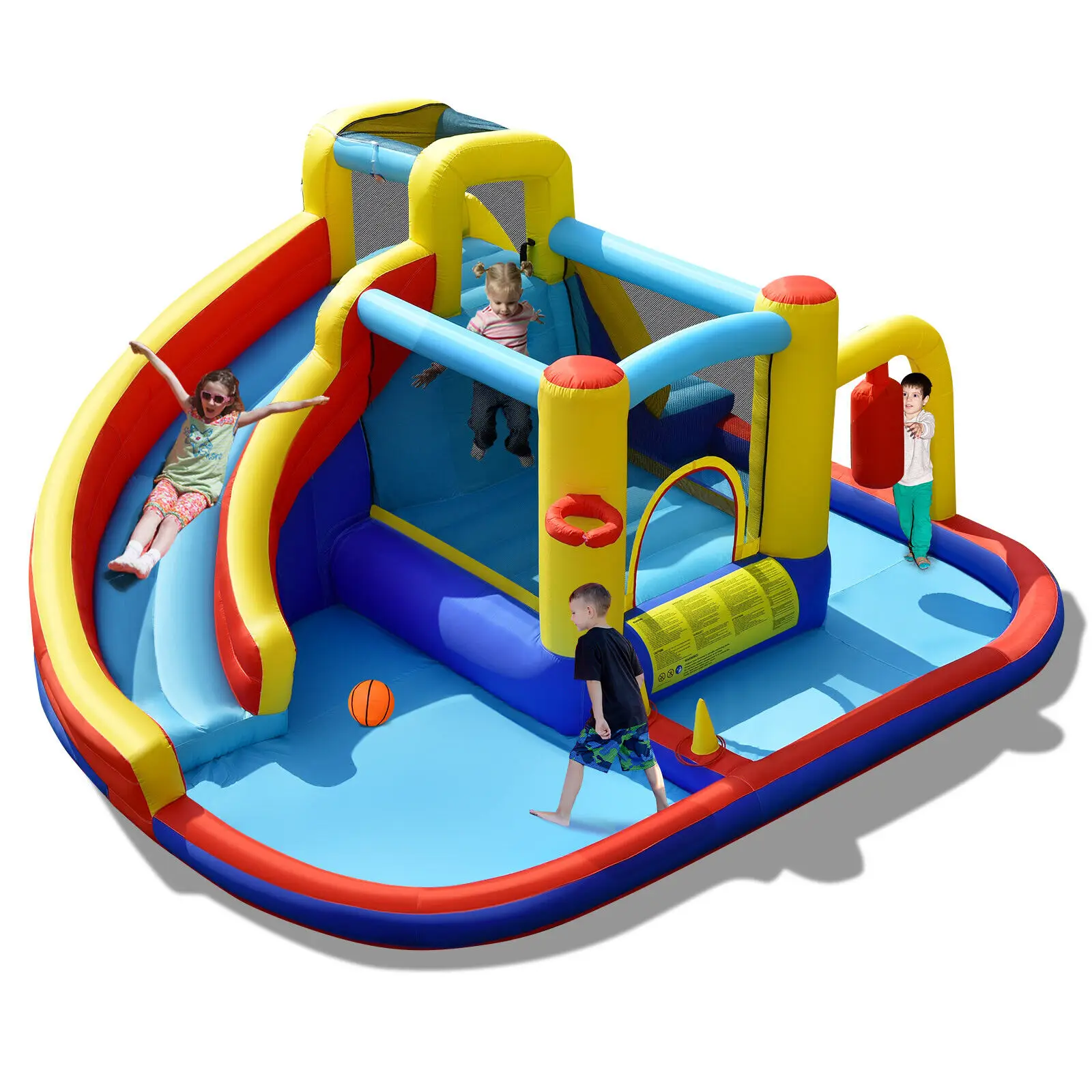 Costway 7-in-1 Inflatable Water Slide Water Park Kids Bounce Castle Without Air Blower