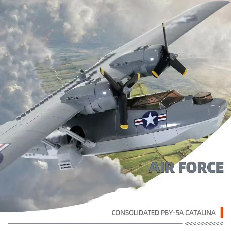 364 Pieces Consolidated PBY-5A Catalina WWII Military Aircraft Building Blocks, Airplane Bricks Construction Toy for Boys Kids
