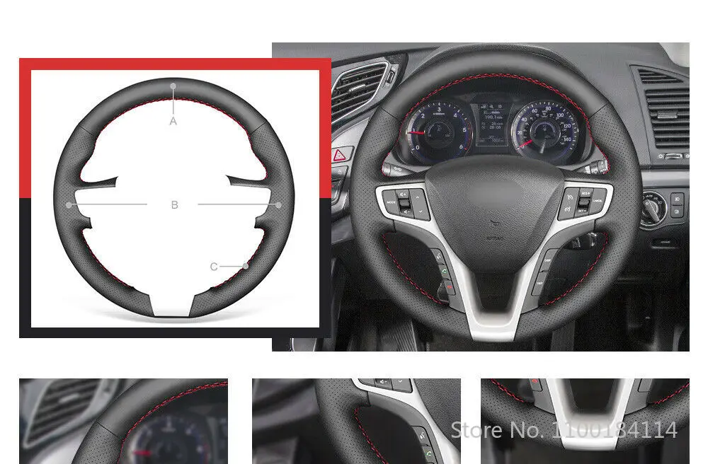 Non-slip Durable Black Genuine leather Car Steering Wheel Cover For Hyundai I40 Interior Accessories