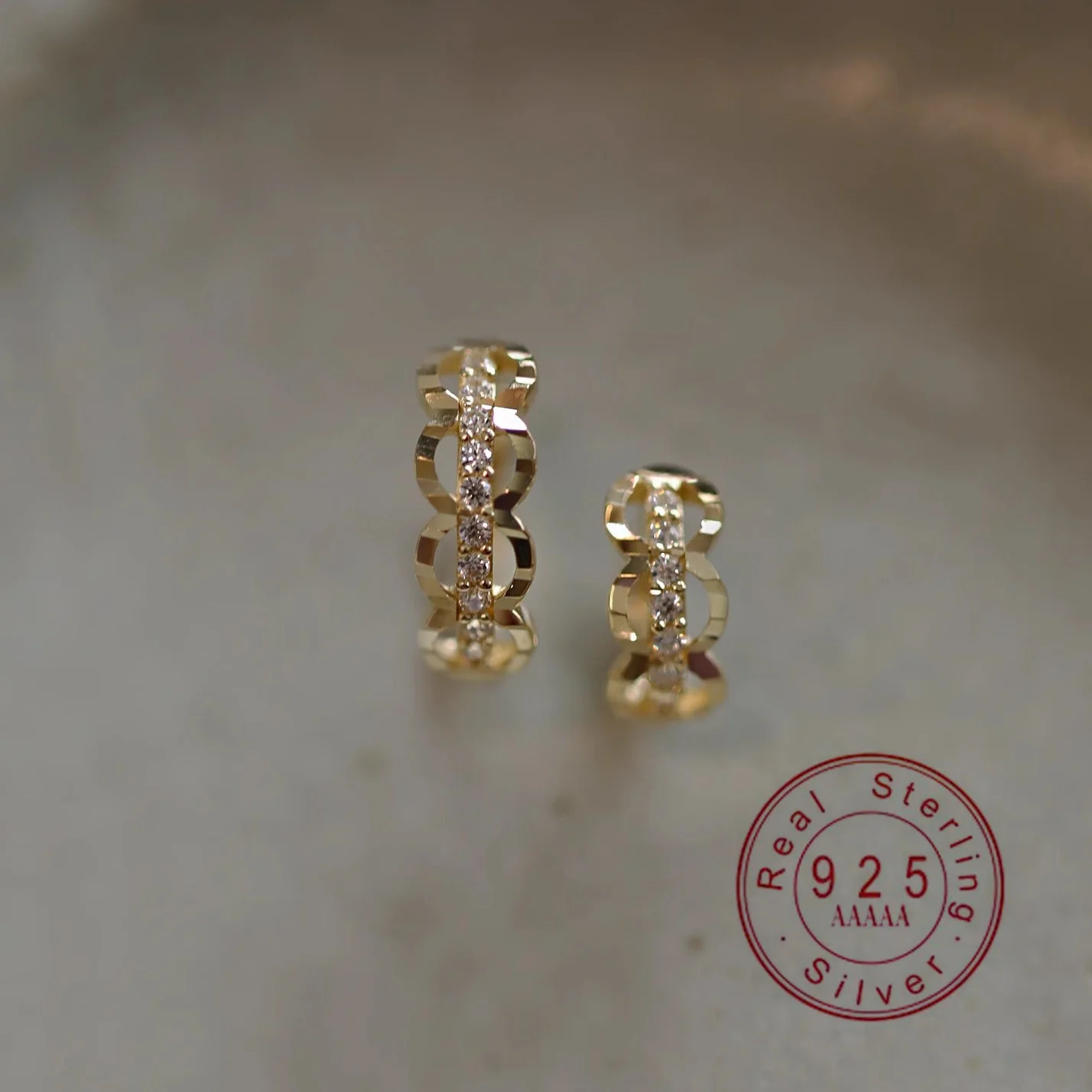925 Sterling Silver Huggie Hoop Earrings 14K Gold Plated Inlaid Cubic Zirconia Hypoallergenic Ear Jewelry for Women