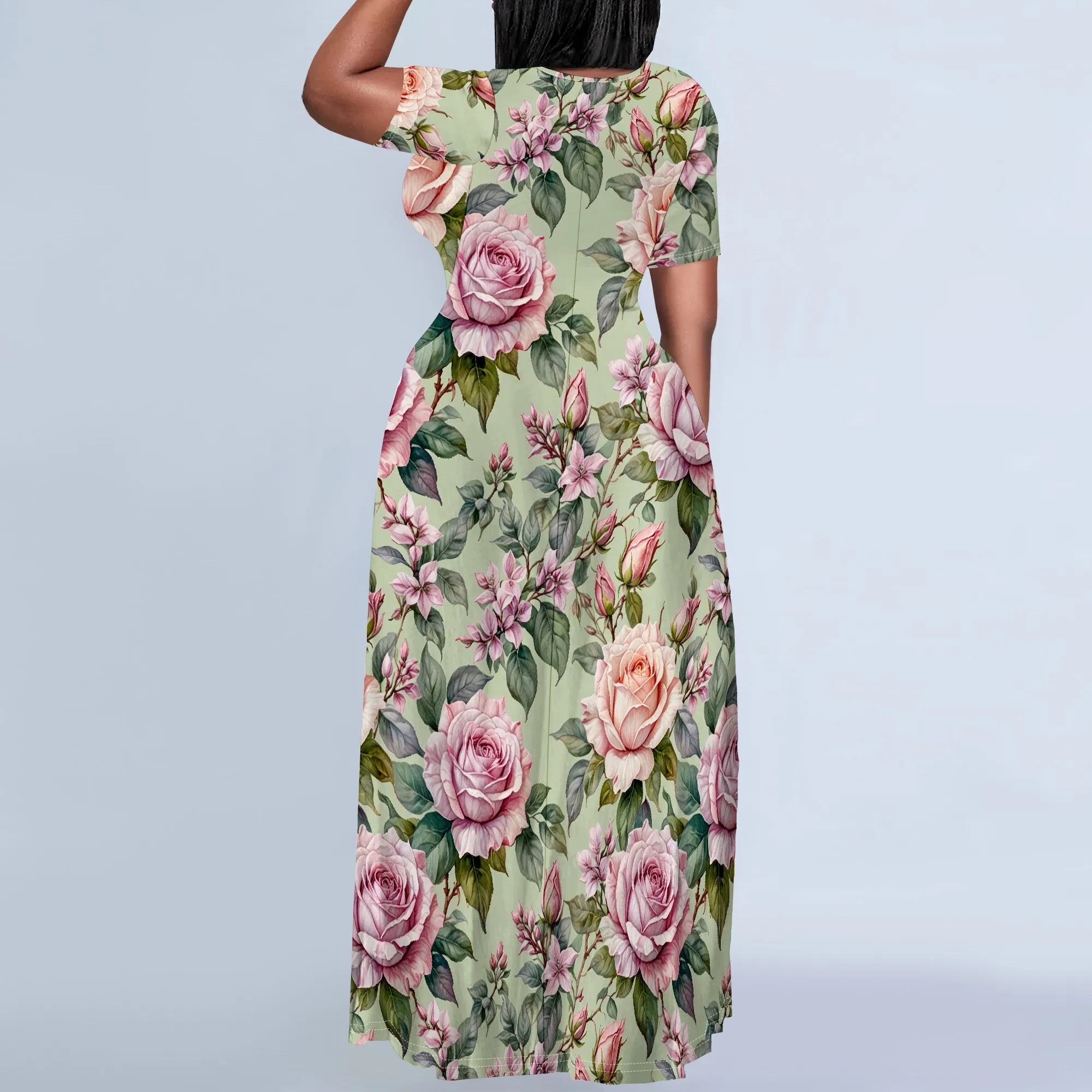 

Plus Size Maxi Dresses for Curvy Women Crew Neck Short Sleeve Casual Loose Dress Beach Vacation Sundress with Pockets