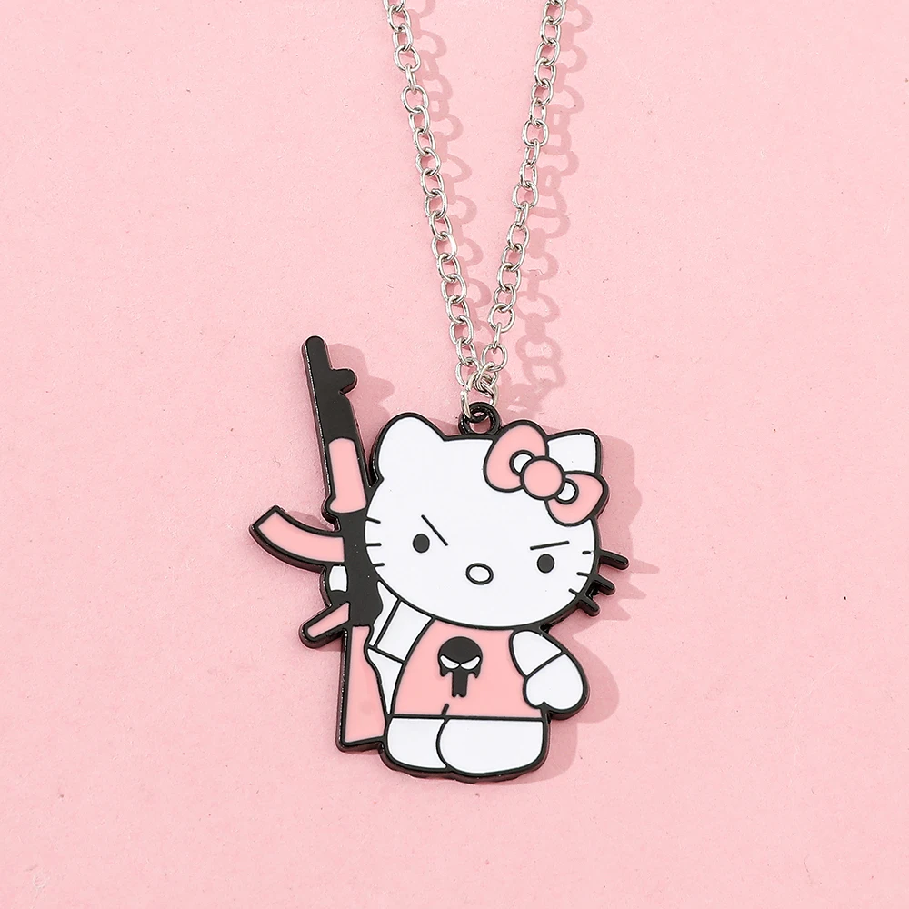 

Kawaii Funny Hello Kitty Metal Necklace Sanrio Anime Cartoon Metal Pendant Choker Jewelry Accessory Gifts For Friends