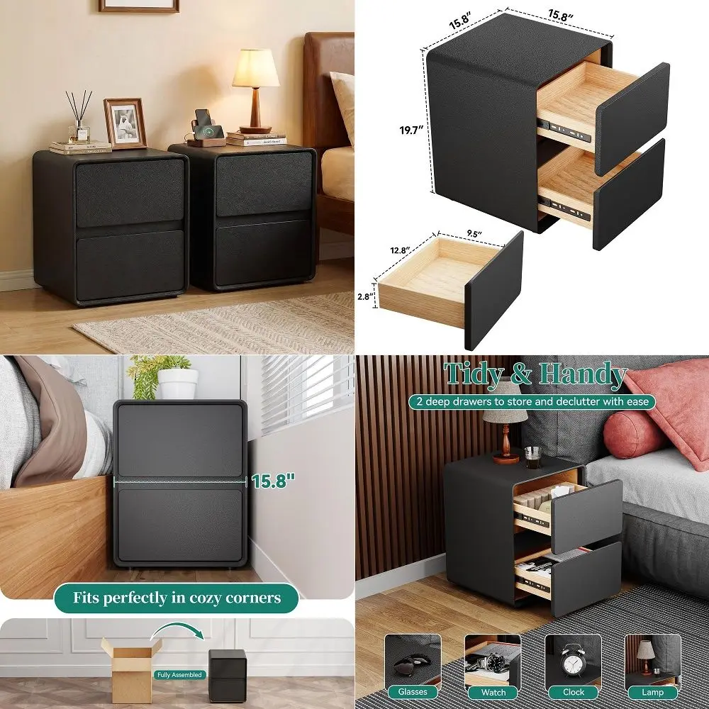 Mesa de Noche con Estación de Carga, Mesita de Noche con 3 Cajones de Almacenamiento y Tomas de Corriente, Mesita de Noche de Madera para Dormitorio, Armario Natura