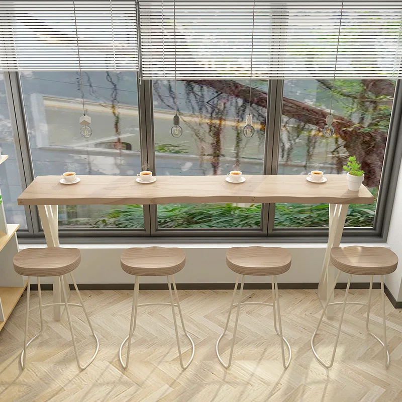 Solid wood bar table, household partition table, window long strip narrow table, milk tea shop high table and chairs