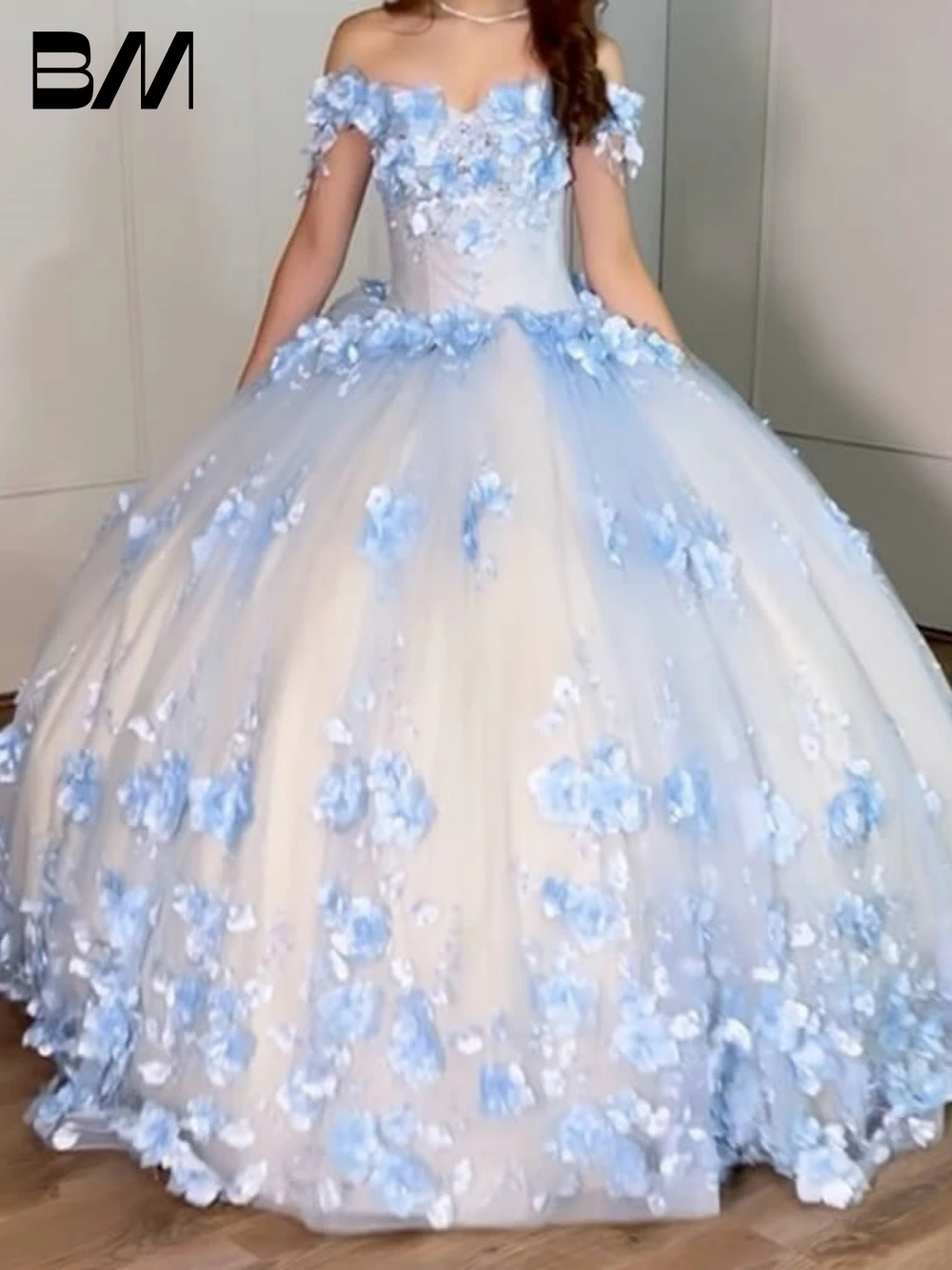 Light Blue Ball Gown Quinceanera Dresses 2025 Evening Dress 3D Appliques Prom Dress Custom Made Women Party Vestidos De Novia