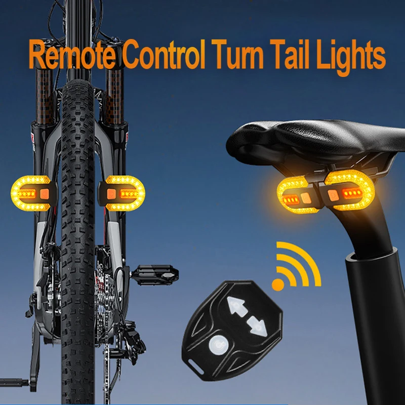 Luz trasera de señal de giro para bicicleta, luces remotas LED recargables por USB, lámpara trasera inalámbrica para bicicleta, luz trasera Led para