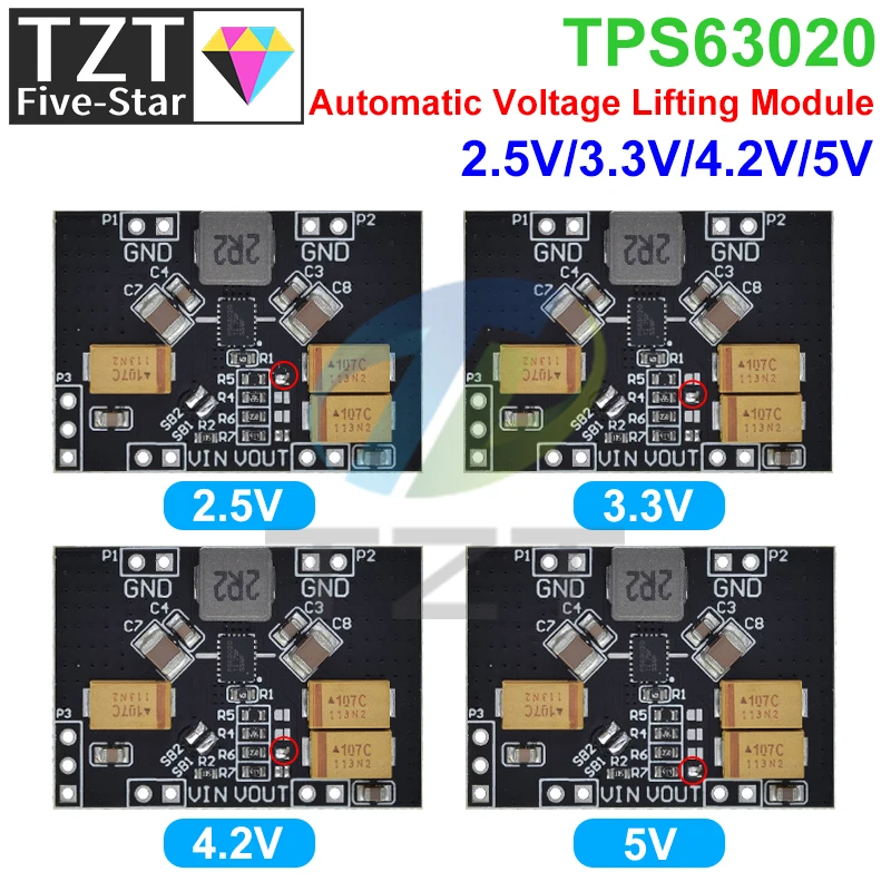 

TPS63020 Automatic Buck-boost Step UP / Down Power Supply Module 2.5V 3.3V 4.2V 5V Lithium Battery Low Ripple Voltage Converter