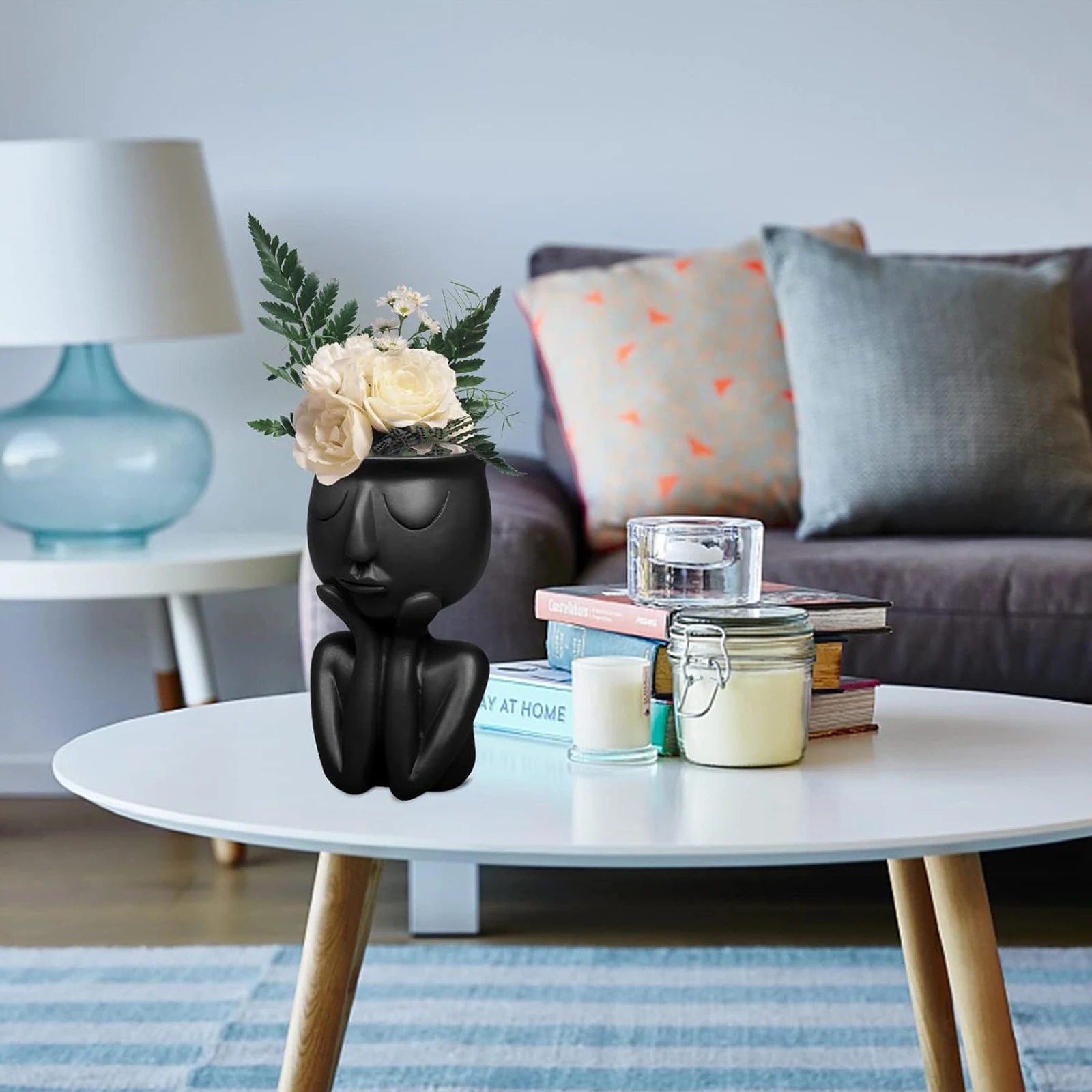 1pc black face flowerpot with resin material, cute and unique shaped vase, desktop decoration