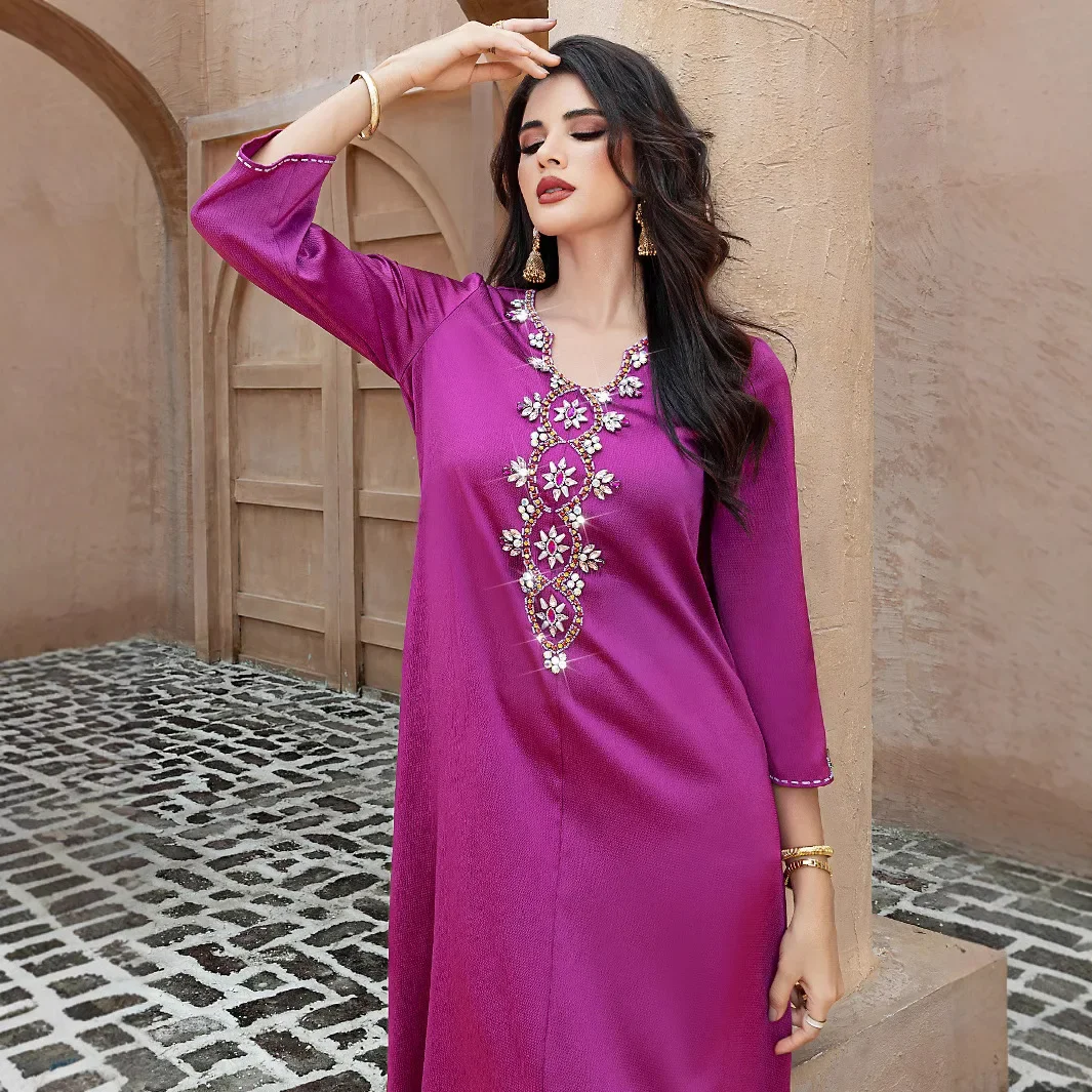 

Luxury Dubai Diamonds Abaya for Women 2025 Ramadan Eid Djellaba Muslim Dress Turkey Kaftan Morocco Caftan Femme Robe Jalabiya