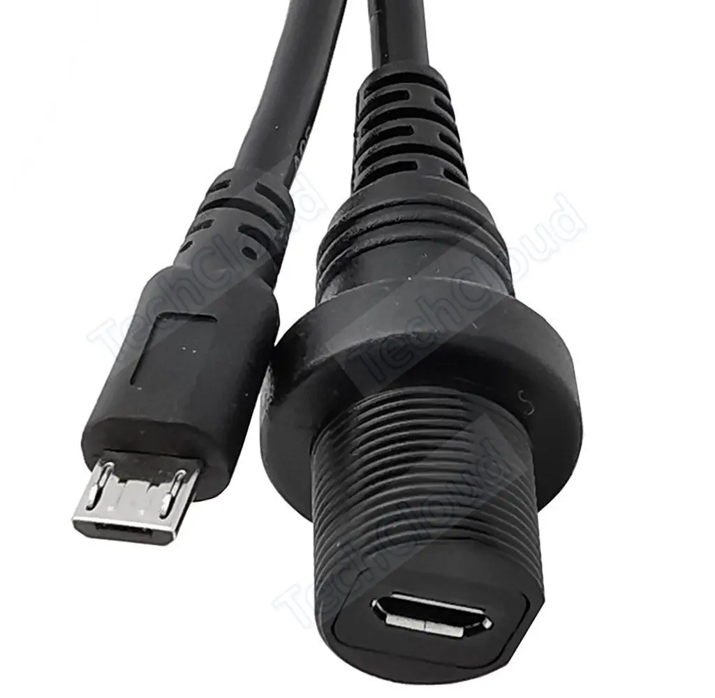 Micro USB przedłużacz wodoodporny kabel, USB 2.0 Micro-5pin męski na żeński mocowanie panelu wodoodporny przewód przedłużenie złącza 0.3m 1m