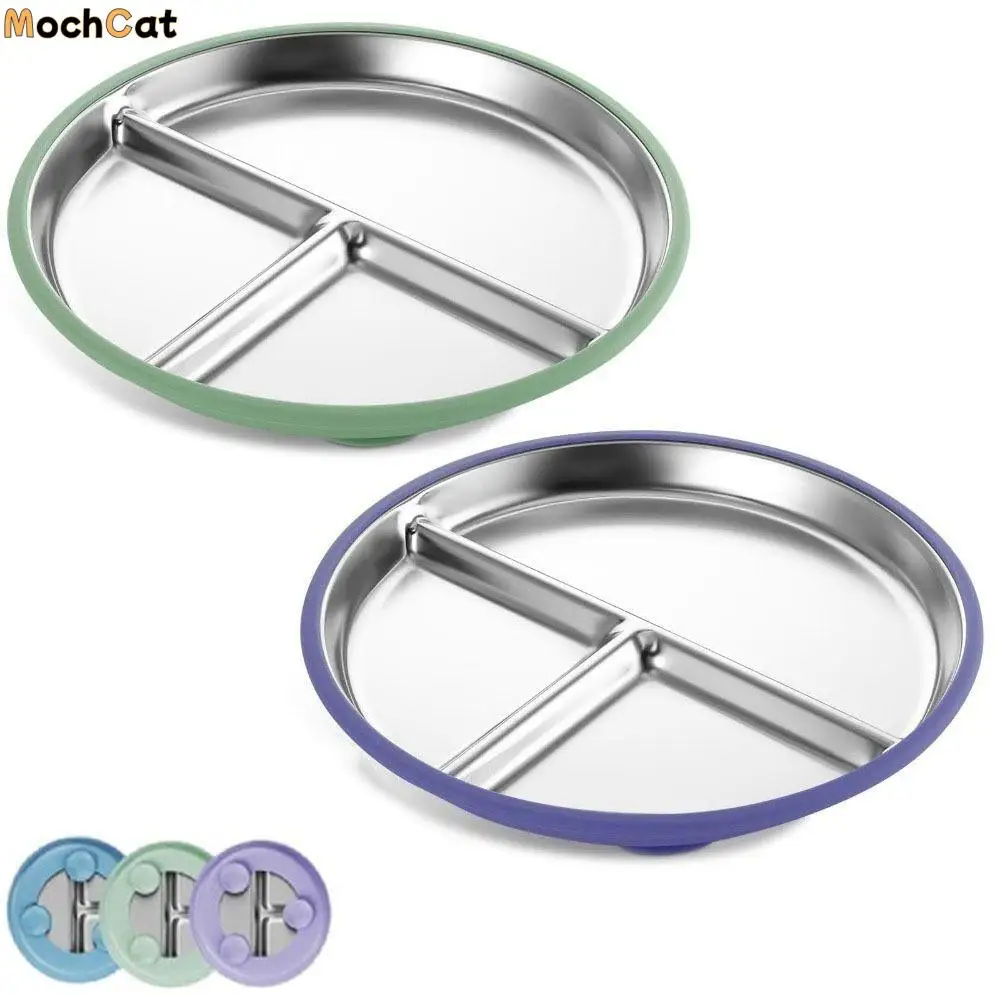 

Divided Design Baby Sucker Dining Plate Silicone Suction Cup Non-Slip Children 3 Grids Dishes Anti-fall 304 Stainless Steel