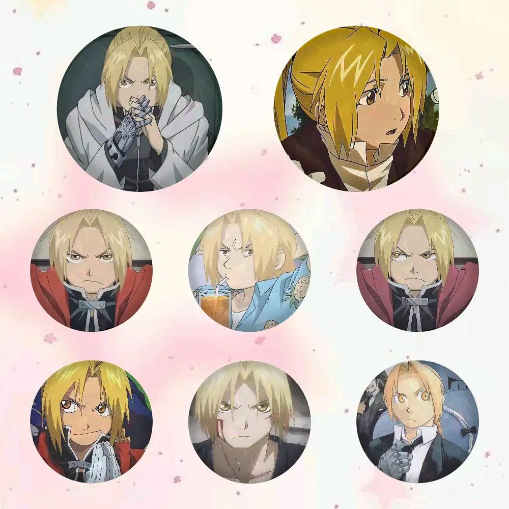 Anime E-Edward E-Elric Snap-in Pins Cartoon Character Round Creative Brooches For Backpack Accessories Jewelry Gifts