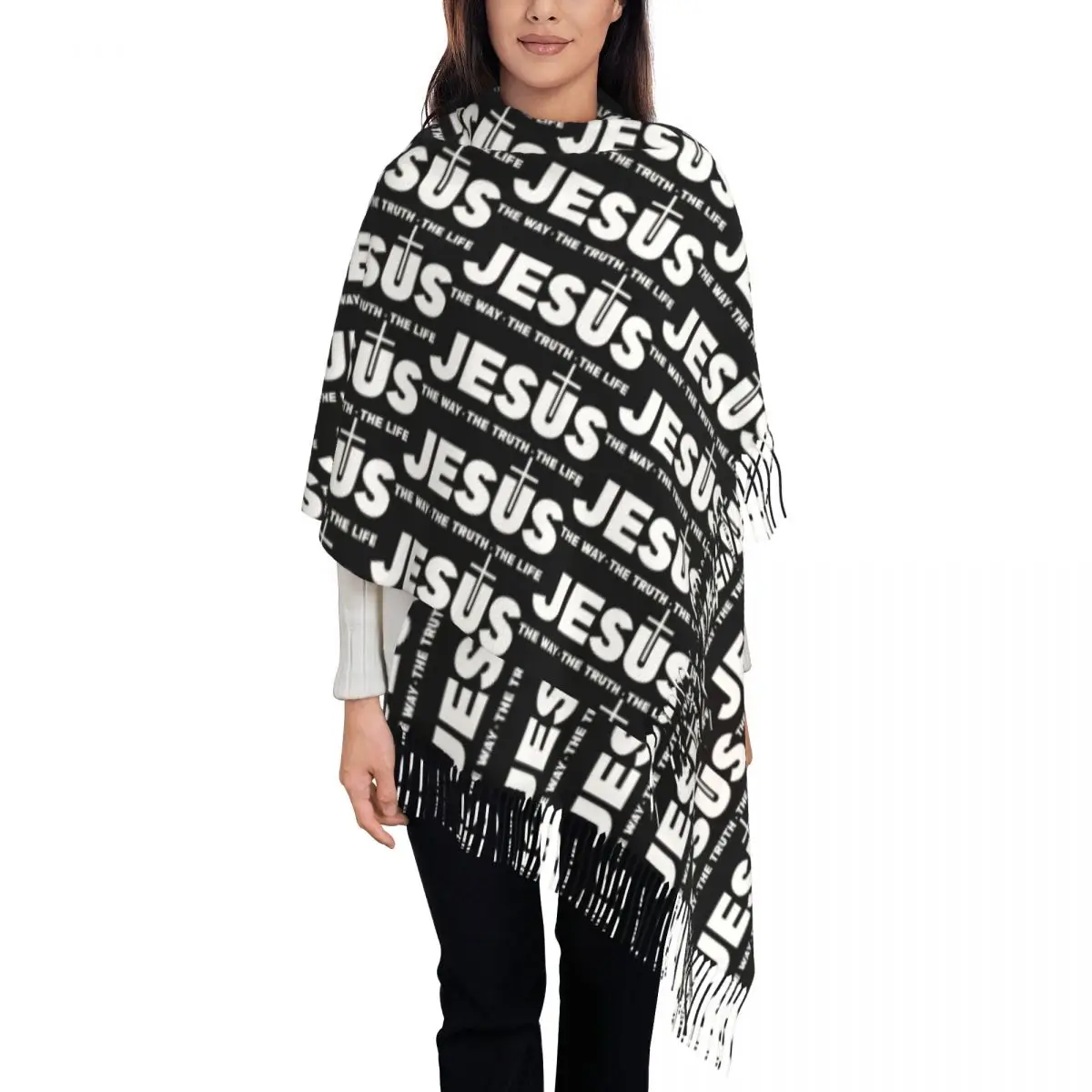 Custom Jesus Christ The Way The Truth The Life Scarf Women Soft Religion Christian Faith Shawls Wraps Female Winter Fall Scarves