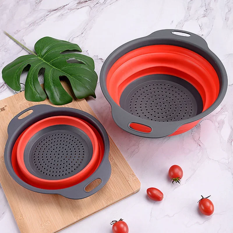 Foldable Dish Drainer Square Silicone Food Fruit Vegetable Washing Basket with Handle Multi-use Colander Kitchen Drainer 2026