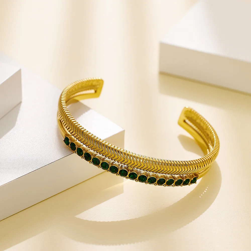 ZALMAN Trendy Chic White Pearl Zircon Bangles Gold Color 361L Stainless Steel Cuff Bracelets For Women Geometric Metal Jewelry