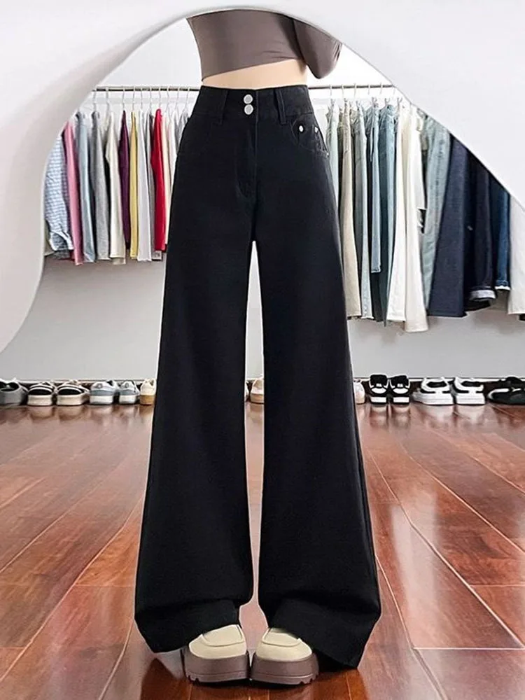 Women's Flared Jeans High Waist Thiened Fce Winter New Sle Dragging Pants Wide Leg Pants Casual Cotton Blend Denim