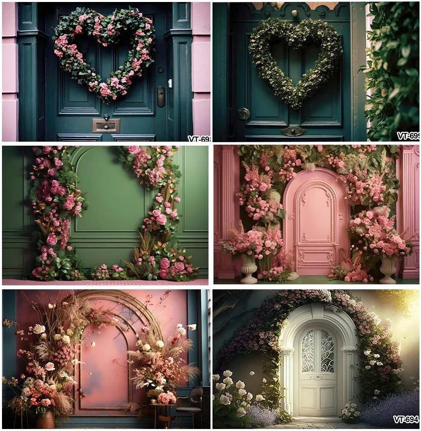 Retro House Wall Vintage Flower Wreath Leaves Backgrounds Photographic Adult Pet Portrait Love Story Valentines Wedding Backdrop