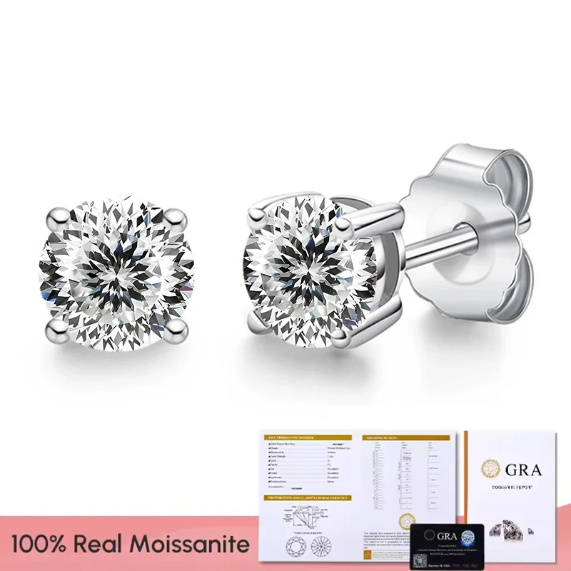 Women's Moissanite Diamond Stud Earrings, Platinum Plated Gift