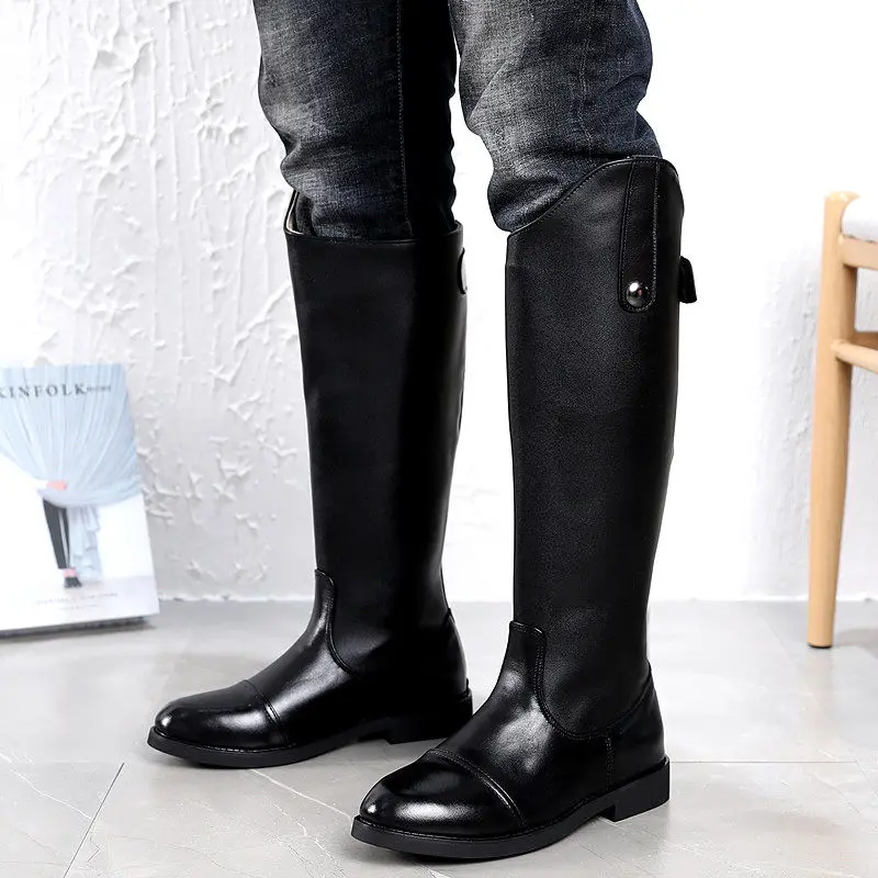 Fashion Cow Genuine Leather Horse Riding Boots Dressage Equestrian Long Knee High Boots Zipper Horse racing Equipment Halter
