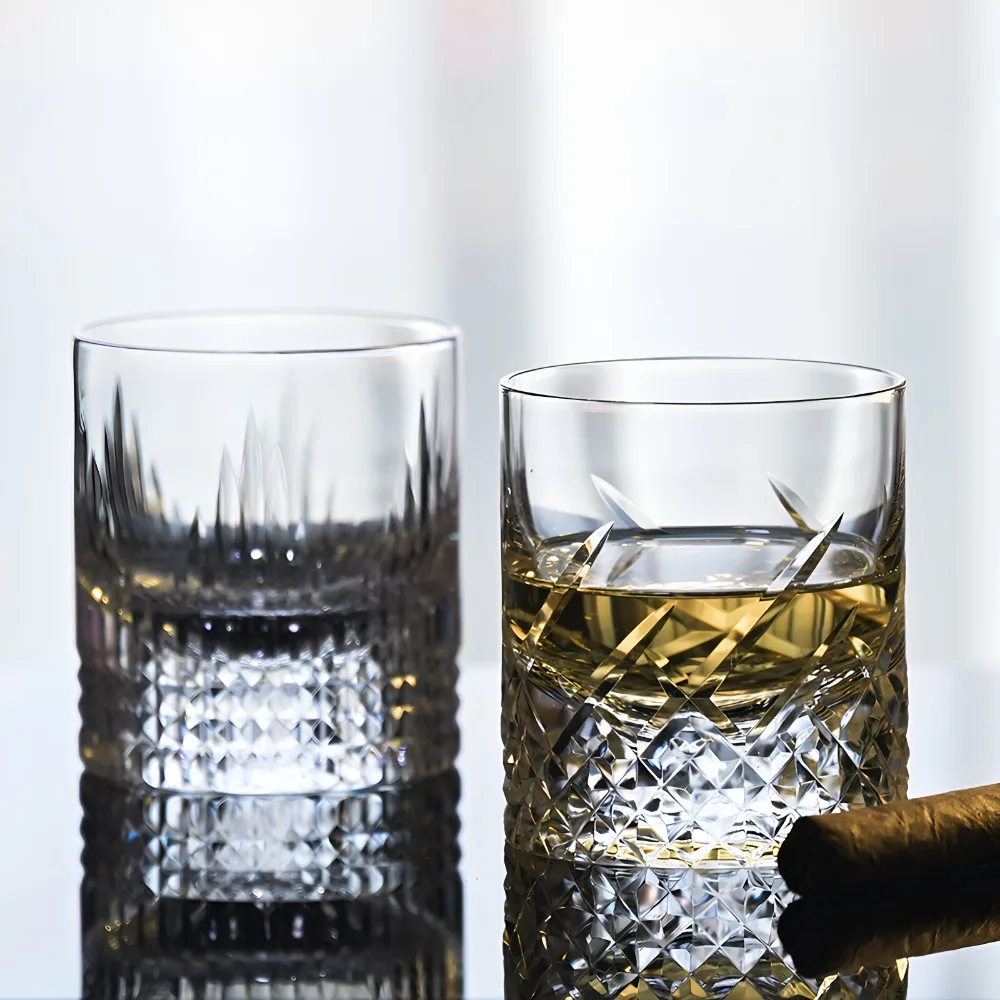 Premium Whiskey Crystal Glass Vintage Carved Handmade Cut Gift Box Set