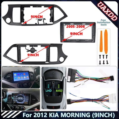 Para 2009-2016 KIA MORNING PICANTO 9 pulgadas Radio de coche Android DVD pantalla de audio estéreo reproductor de vídeo multimedia marco cables arnés