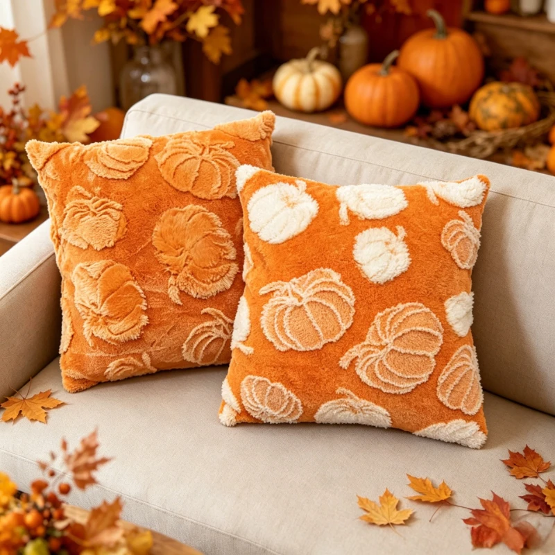 30X50/45X45CM Double-sided Autumn Plush Throw Pillow Cover Pumpkin Stamping Waist Cushion Cover Decor Home Decorative Pillowcase