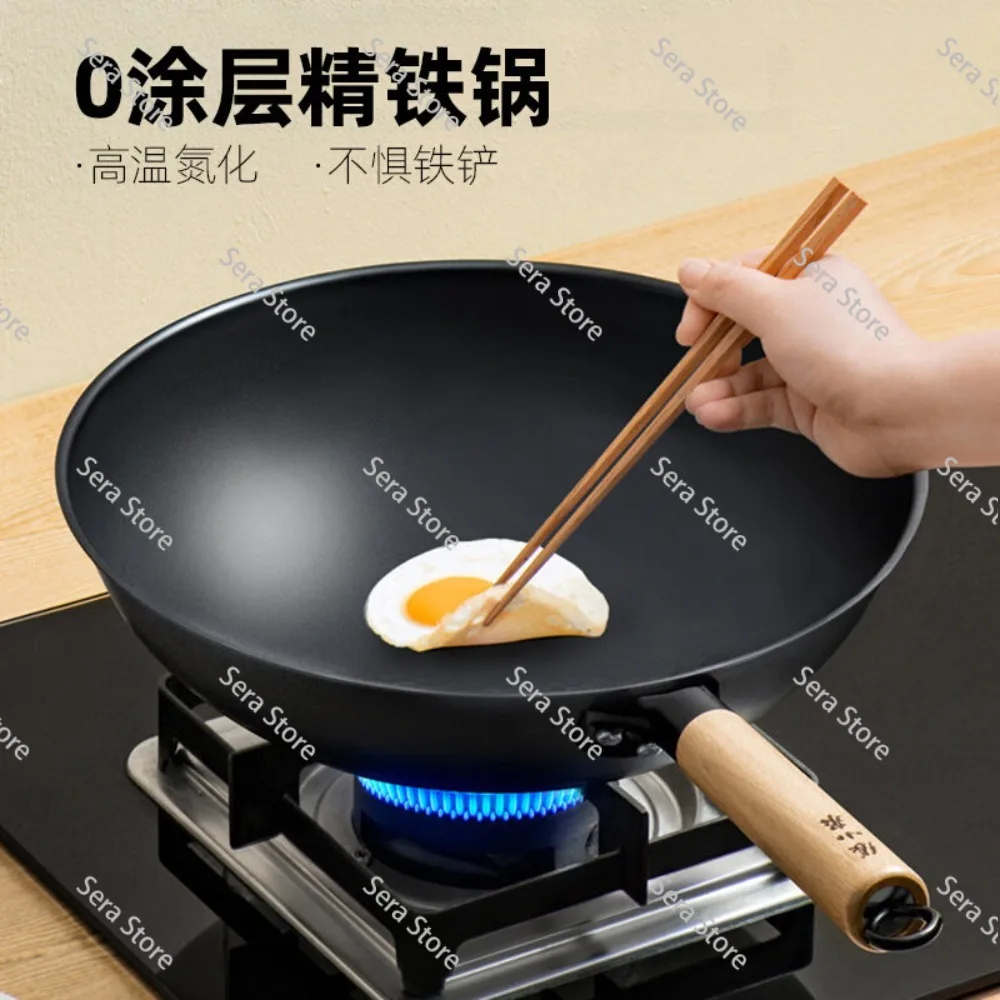 Cookware Refined Iron Wok Non-coating Rust Proof Pot Nonstick Frying Pan Induction Cooker Gas Stove