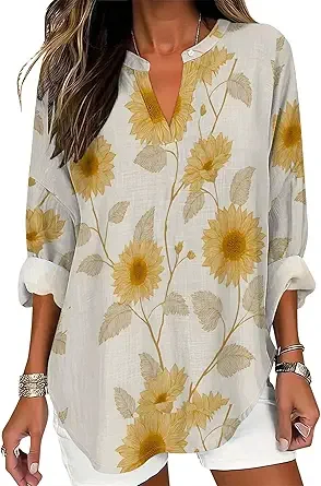 

Women's plus size blouse, V-neck shirt, casual loose and comfortable tunic, floral tunic, work top, S-3XL