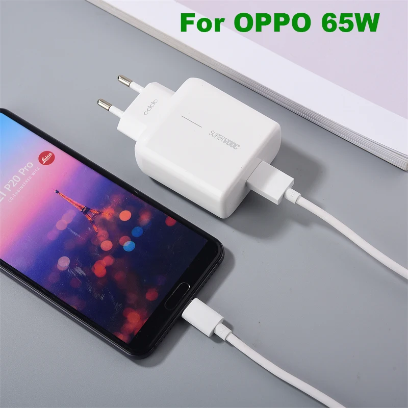 65W Supervooc 2.0 EU Fast Charger For OPPO Find X2 X3 Reno 7 8 9 10 11 12 Ace 2 3 K10 Pro Realme GT Neo GT 2 3 &USB Type-C Cable