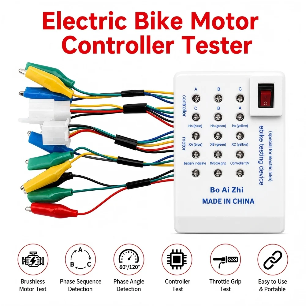 Brushless Motor Tester E-Bike Scooter Controller Hall Sensor Phase Sequence 60° 120° Tester 24V-72V