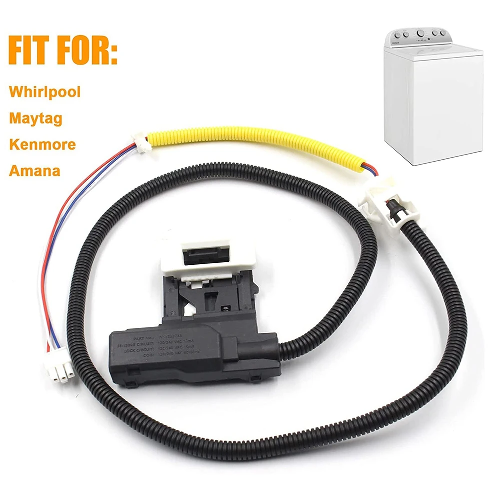 M17K W 11307244   W 10682535   Reemplazo del interruptor de bloqueo de tapa de lavadora (3 cables) apto para Whirlpool, conjunto de pestillo de puerta de tapa de lavadora