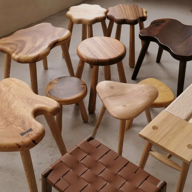 Stool irregular special-shaped retro simple round stool triangular biscuit low cream log wind