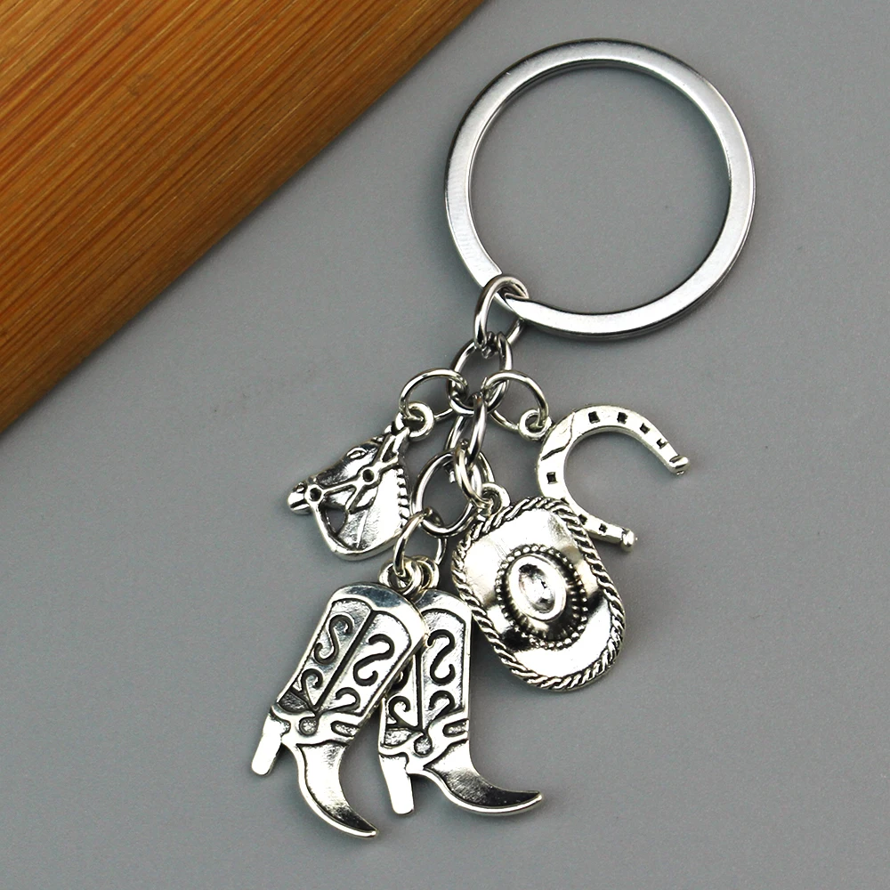 Horse Cowboy Hat Boot Horseshoe Keychain Alloy Key Chains For Women Men Handbag Accessorie DIY Jewelry Party Gift