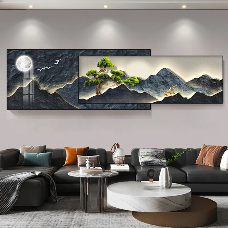 Living room decorative painting superimposed double spell hanging paintings light luxury wall paintings art decoration decor
