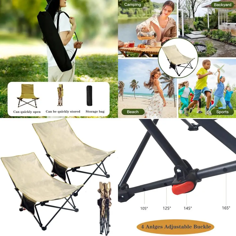 

Double Beach Chairs with Adjustable Backrest and Carry Bag, Suitable for Outdoors, Travel, and Events, Supporting Up to 350lbs